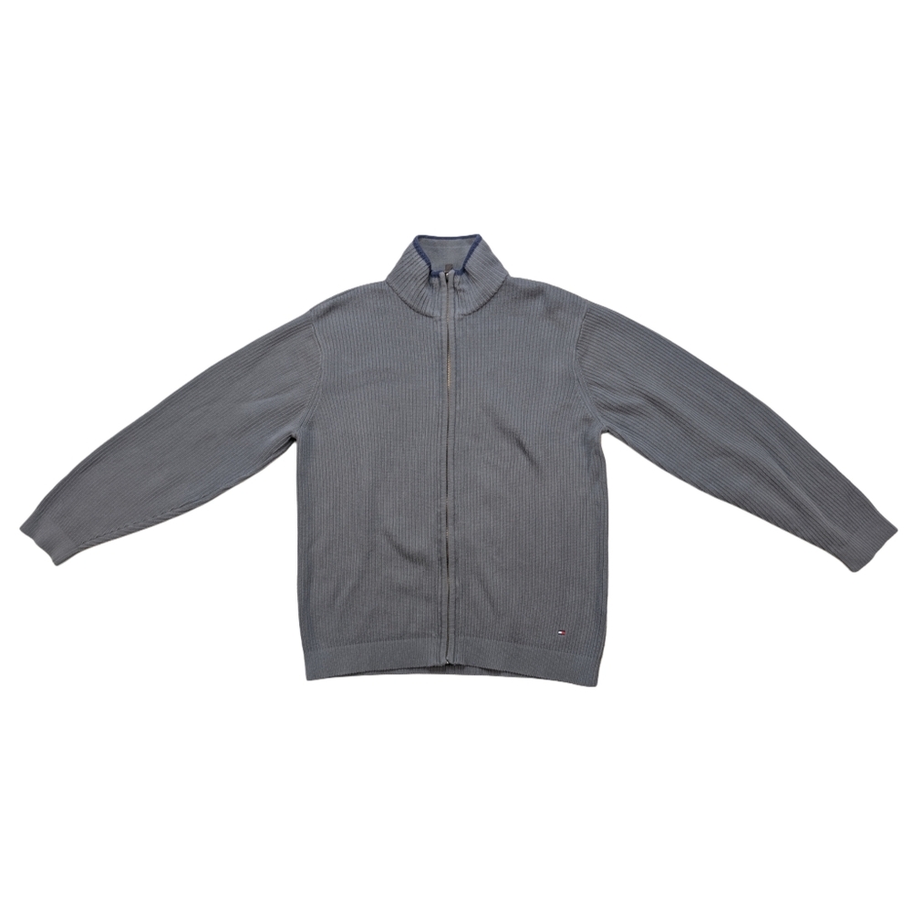 Tommy Hilfiger Men's Medium Grey Long Sleeve‎ Full Zip Cotton Knit Cardigan